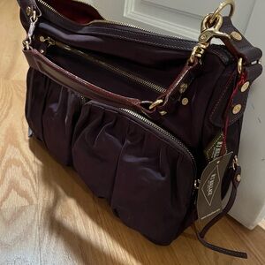 MZ Wallace Rich Plum Shoulder Bag with Gold Accents